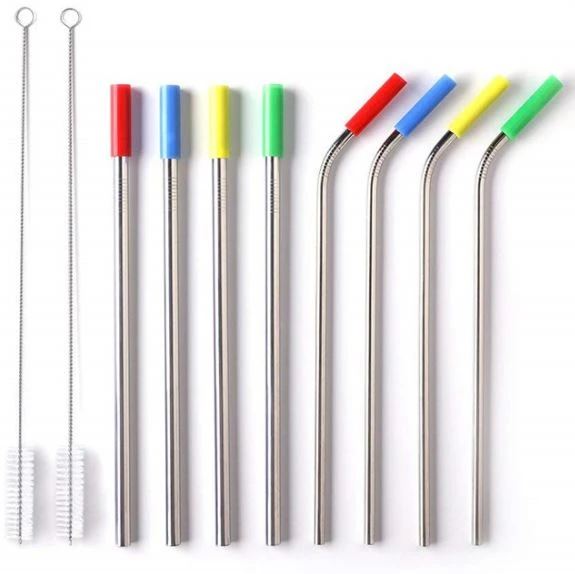 Stainless Steel Reusable Drinking Straw With Silicone Tip Stainless Steel Reusable Drinking Straw With Silicone Tip